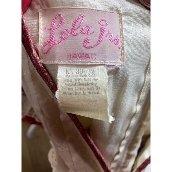 VTG 70s Lola Jrs. Hawaii Red Floral Hippie Chic Prairie Maxi Dress Eyelet Small - Picture 10 of 12
